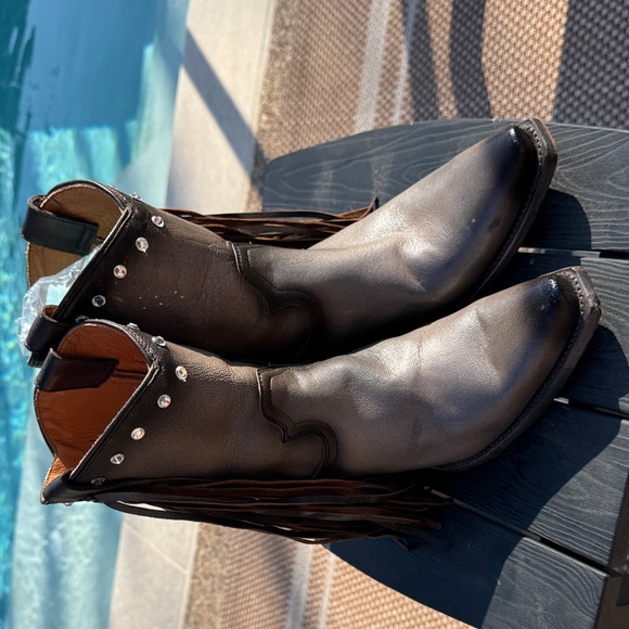 Idyllwind Gray and Black Fringe and Rhinestones Heeled Boots size 8 - Picture 2 of 12